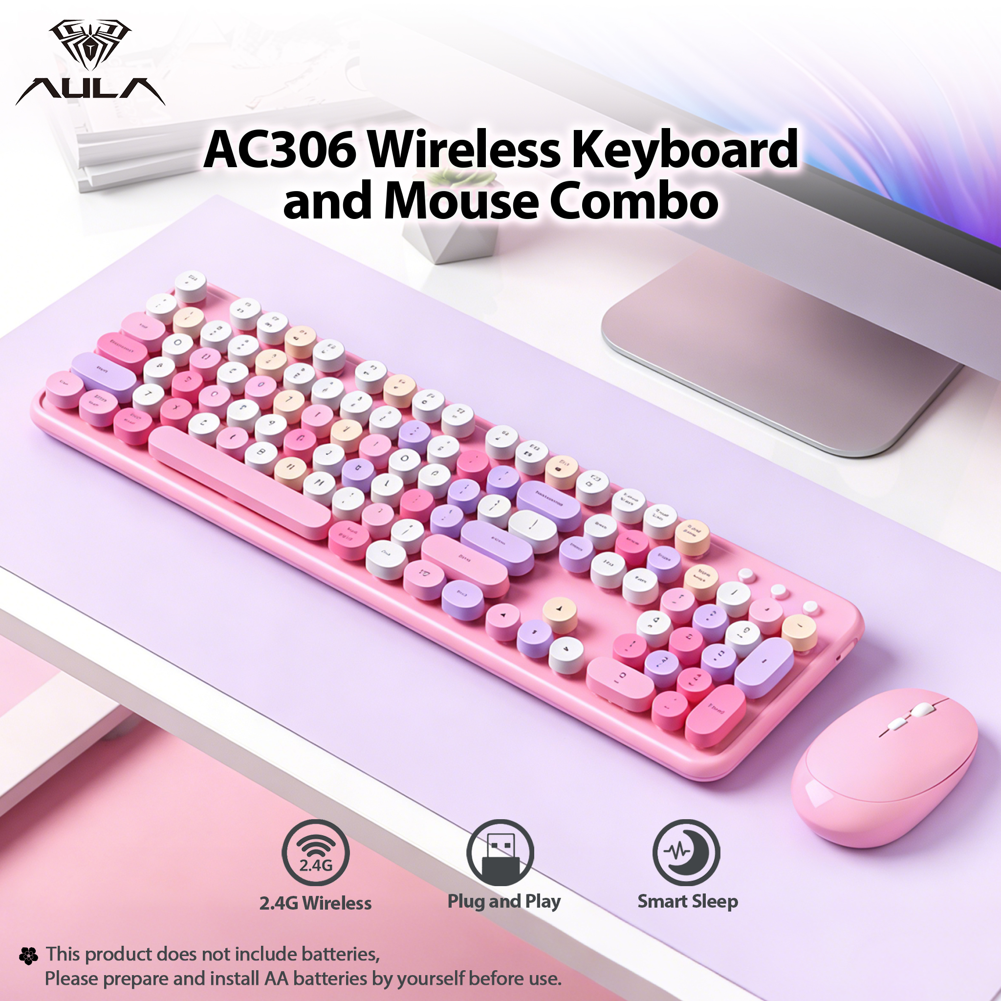 Retro Gaming Uk - AULA AC306 2.4G Wireless Keyboard Mouse