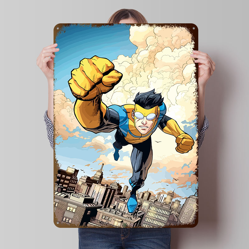 Invincible Flying Over City Me - Retro Poster Gaming review and price