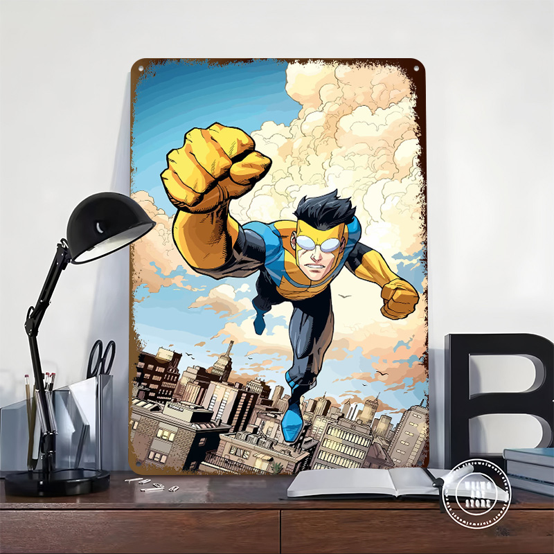 Invincible Flying Over City Me - Retro Poster Gaming review and price