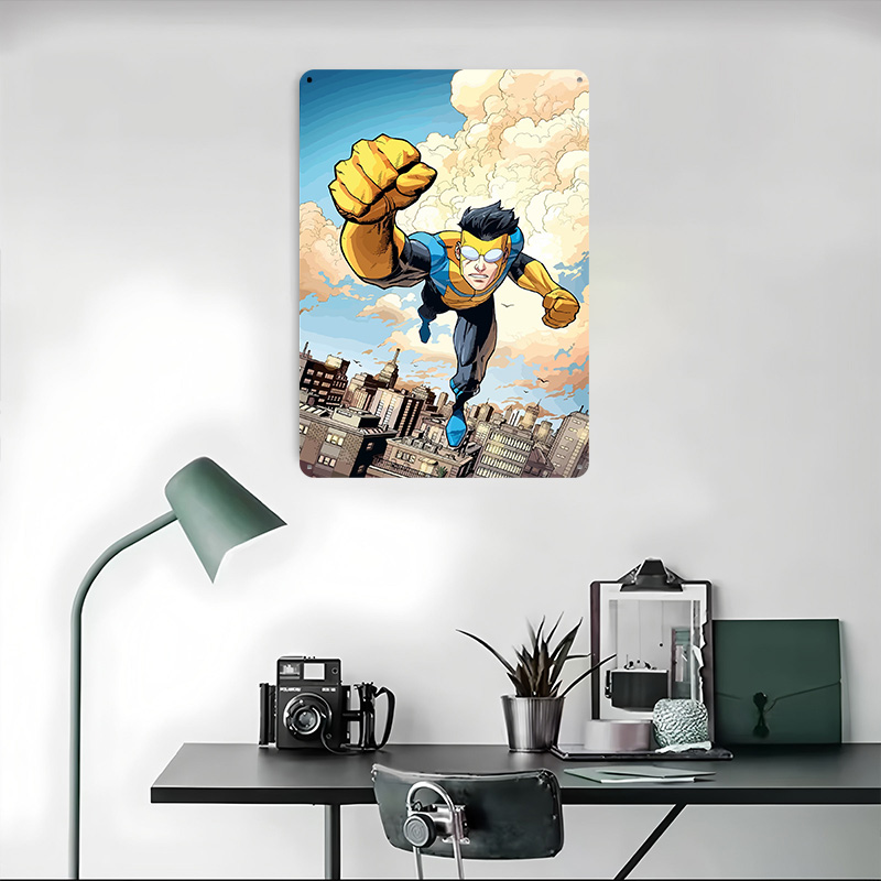 Invincible Flying Over City Me - Retro Poster Gaming review and price